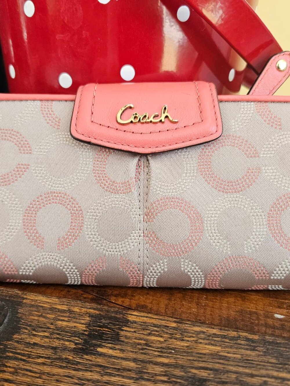 Coach Ashley Dotted Op Art Leather and Fabric Wallet